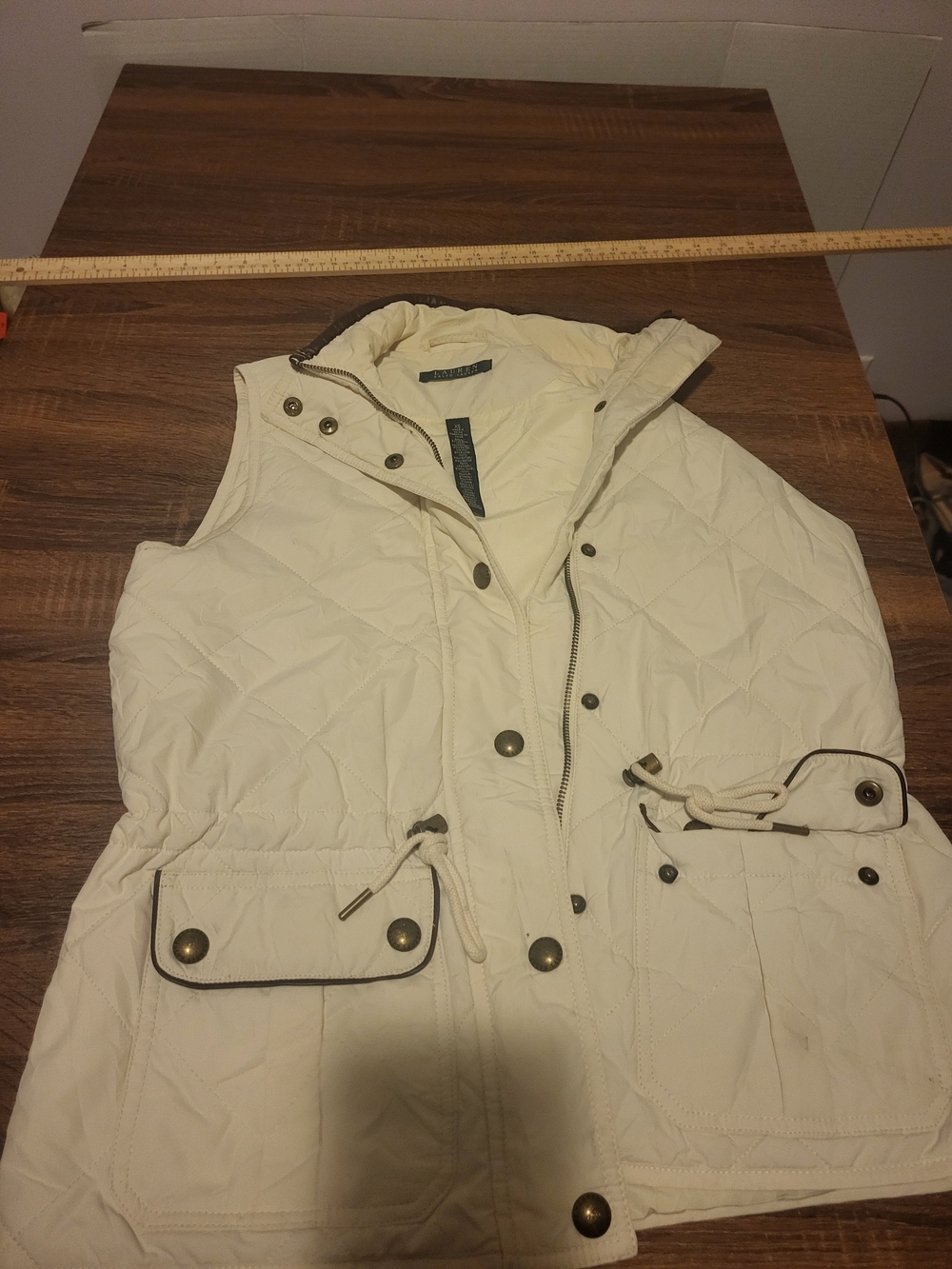 Ralph Lauren Cream Quilted Drawstring Waist Vest